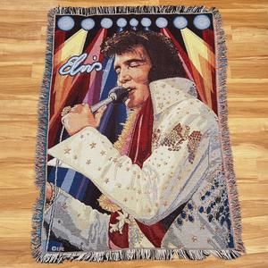VTG Elvis Presley Throw Blanket EPE Fringe Tapestry Northwest Co USA 61”x44”